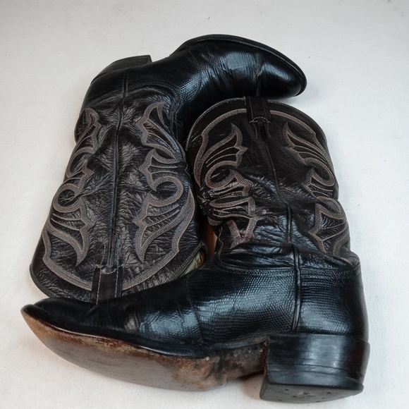 Longhorn men's black lizard skin western boots sz 8.5M - Picture 4 of 9